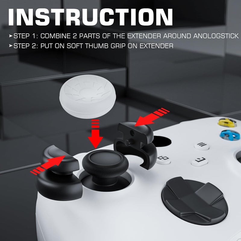 PlayRealm NO FALLING OFF Thumbstick Extender & Silicone Grip Cover 2 Sets for Xbox Series X/S & Xbox One S/X Controller(Turbo Red) - Image 3
